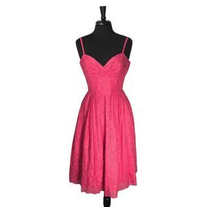 Lilly Pulitzer Womens Dress Pink Floral Eyelet Sleeveless Vintage Fit Flare Sz 6